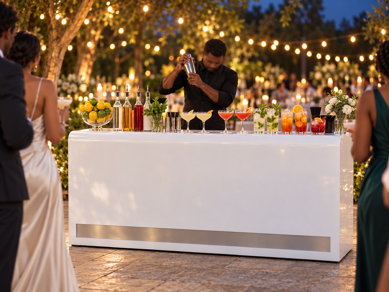 The cocktail bar set up and staffed at an event