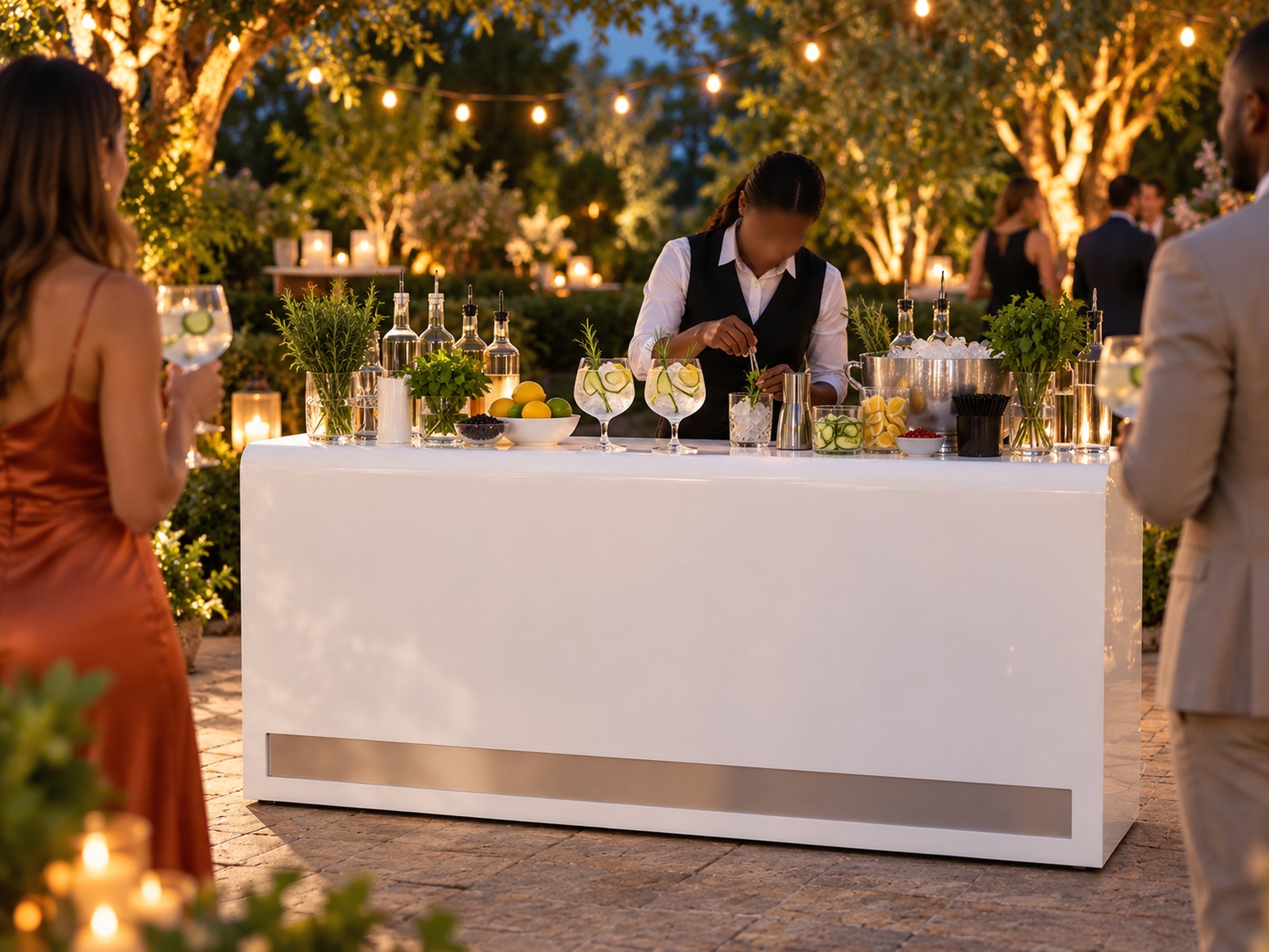 The gin and tonic bar set up and staffed at an event