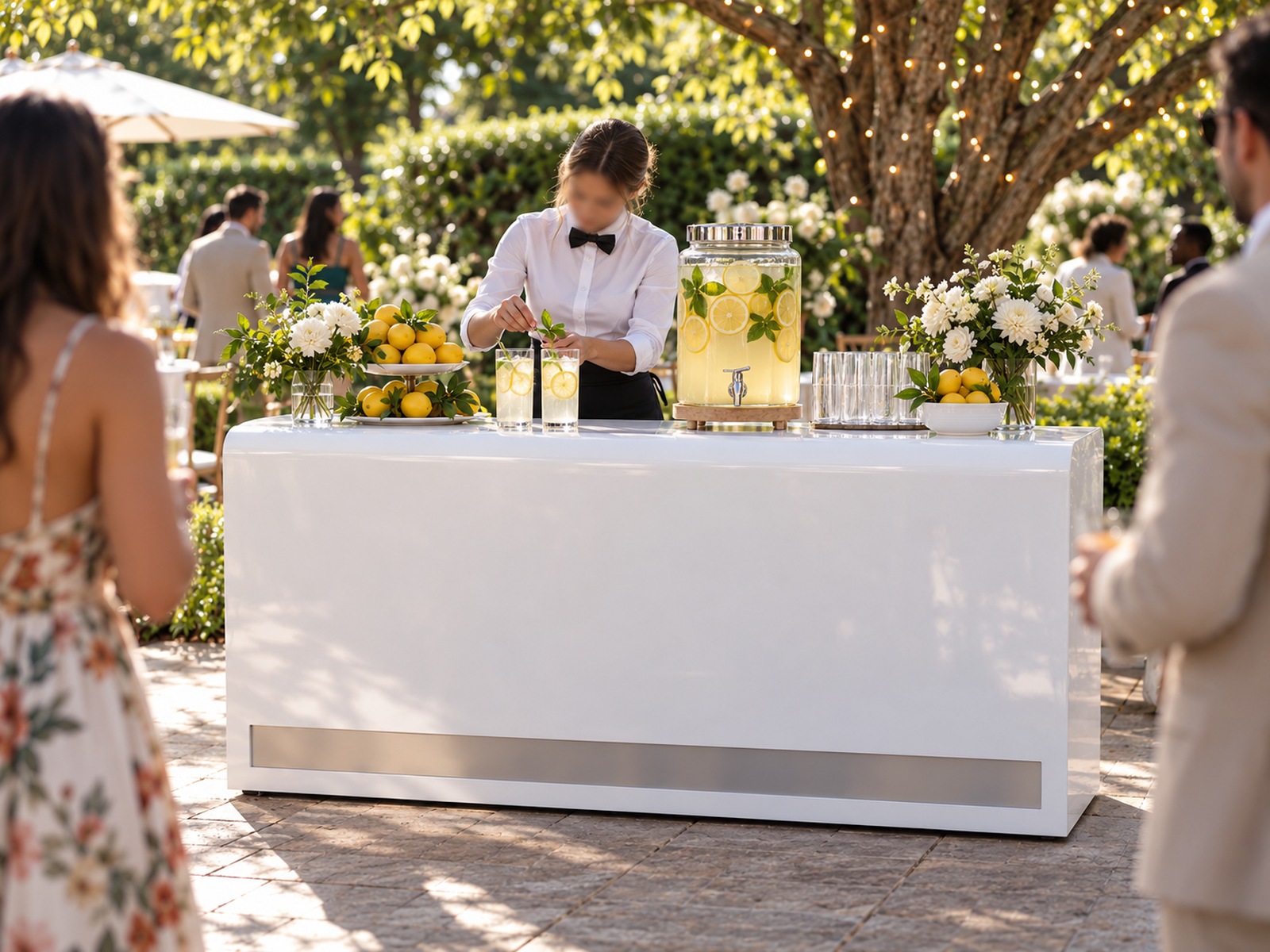 The lemonade bar set up and staffed at an event
