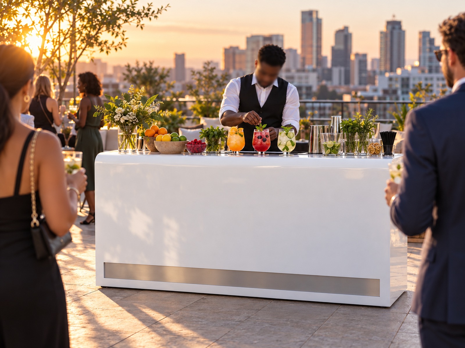 The mocktail bar set up and staffed at an event