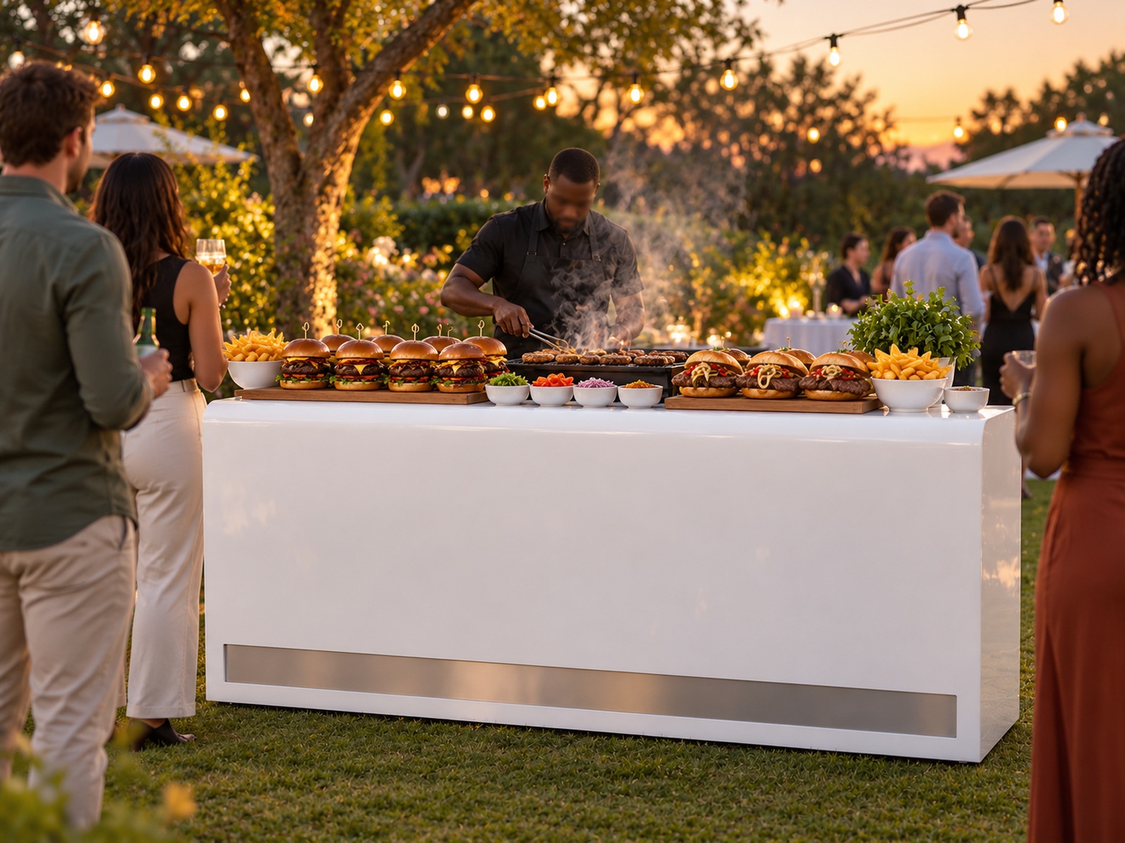 The prego and burger bar set up and staffed at an event