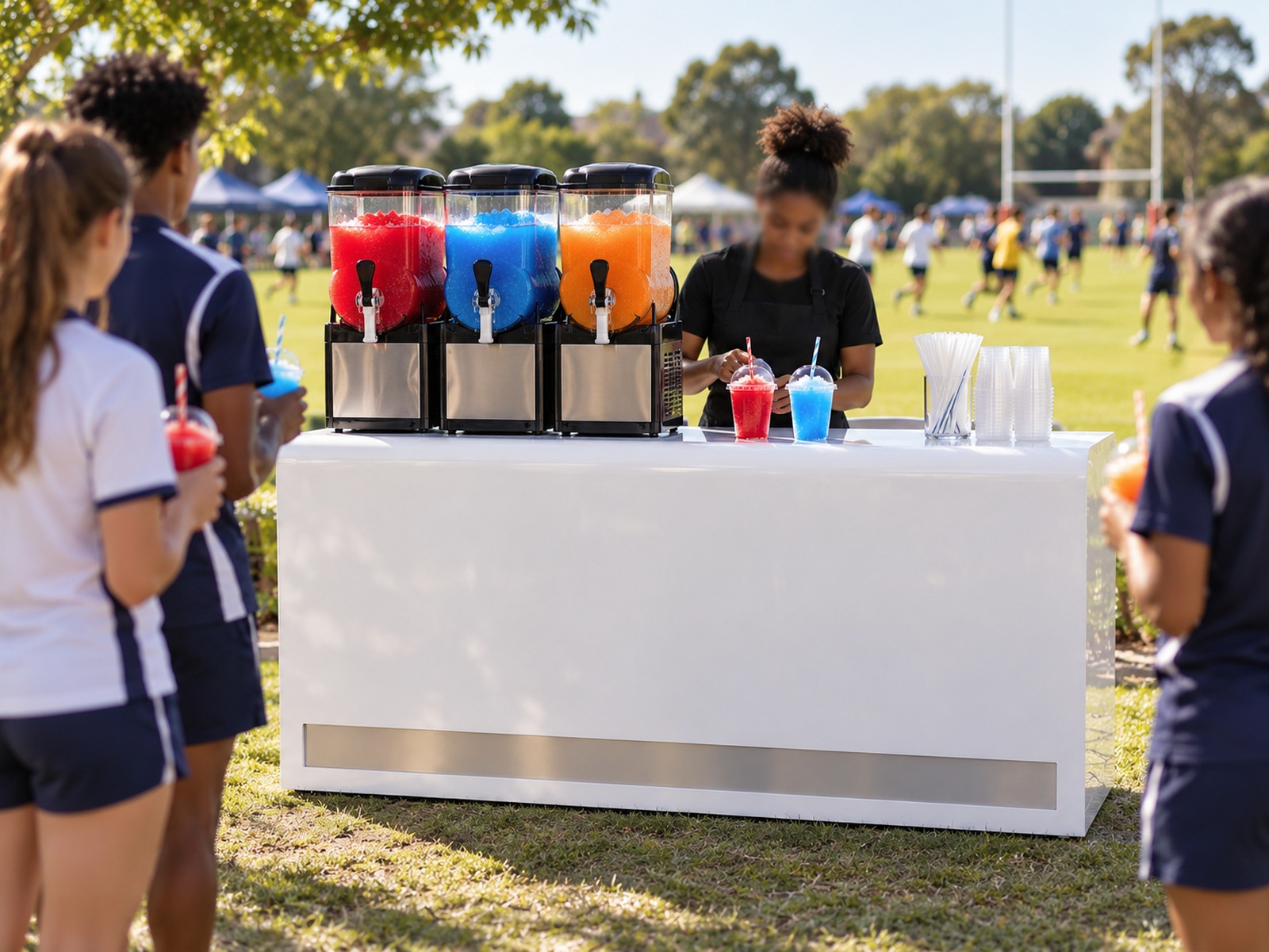 The slush bar set up and staffed at an event
